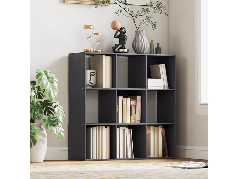  Bibliothèque, étagère de rangement à 3 niveaux avec 9 compartiments, pour salon, bureau, chambre, 91x29,5x91cm, gris  - Conforama D