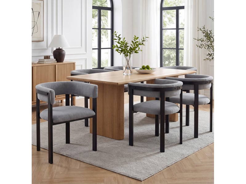  Lot de 4 chaises de salle à manger avec dossier enveloppant en chenille, gris, style moderne  - Conforama B