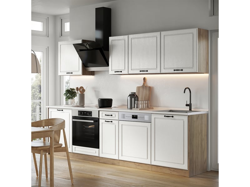  Vicco cuisine, blanc campagnechêne doré, 280cm plan de travail marbre  - Conforama C