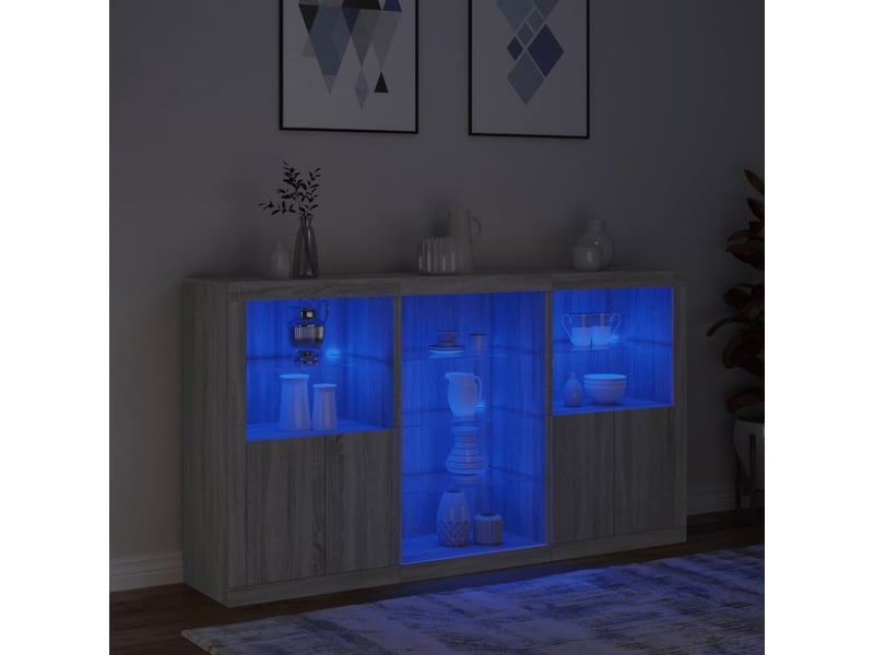  Buffet - bahut - meuble de rangement avec lumières led sonoma gris 181,5x37x100 cm  - Conforama E