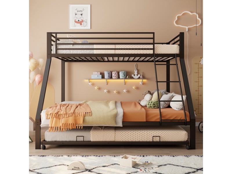  Lit superposé métal noir 90/140x200 cm avec lit gigogne 90x190 cm, 3 couchages  - Conforama B