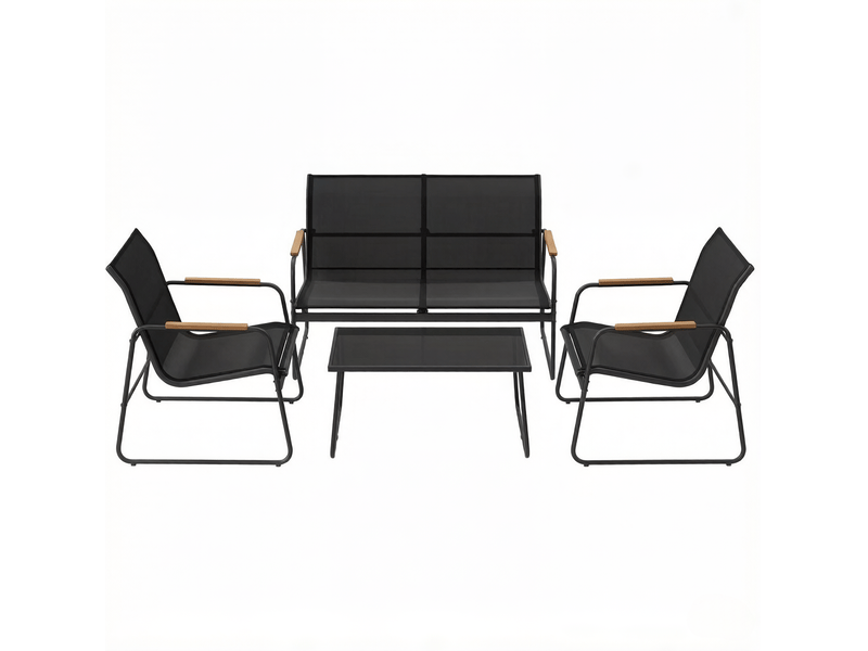 Salon de jardin 4 places 111,5 x 76,5 x 75 cm – noir – table en verre trempé et assises ergonomiques - Conforama A