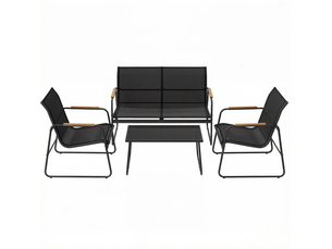 Salon de jardin 4 places 111,5 x 76,5 x 75 cm – noir – table en verre trempé et assises ergonomiques