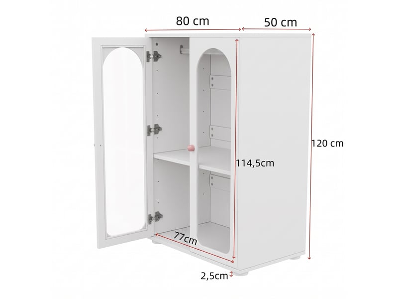  Armoire enfant 2 portes blanche, finition laquée, portes en acrylique, 80 x 50 x 120 cm  - Conforama E