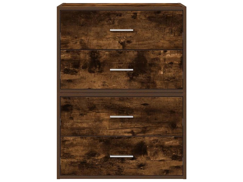  Lot de 2 armoire à tiroirs, commode avec 4 tiroirs chêne fumé bois d'ingénierie  - Conforama D