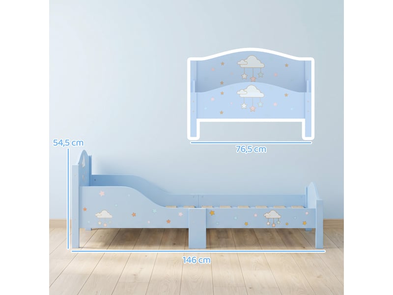  Lit enfant 70 x 140 cm, barrière de sécurité, motif nuage, bleu  - Conforama E