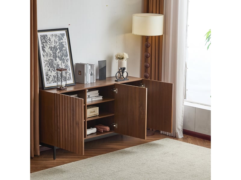  Buffet chêne foncé 150x40x80 cm, buffet mid-century modern, buffet 3 portes avec design ondulé 3d  - Conforama D