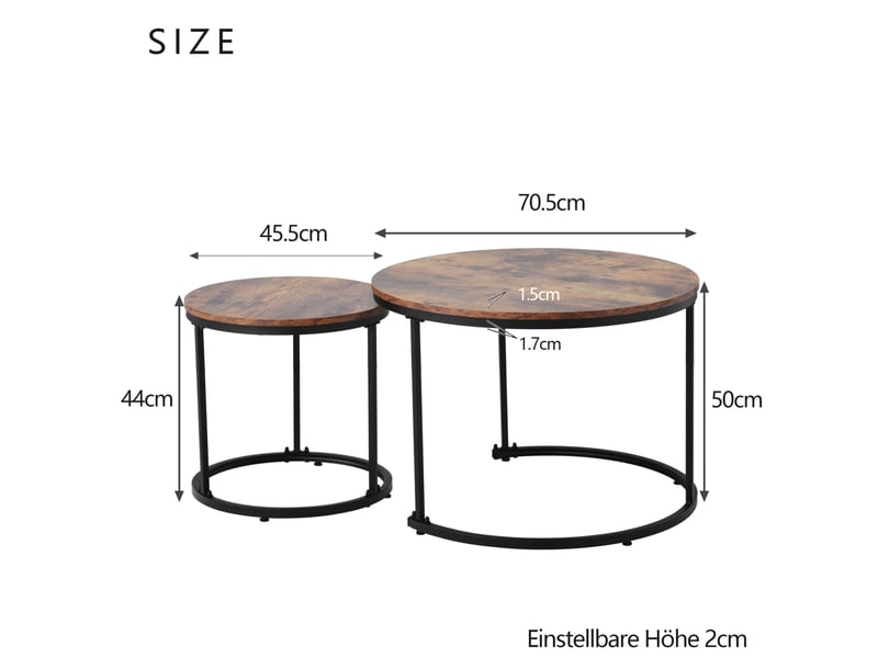 Lot de 2 tables basses rondes gigognes en mdf marron 70.5x50 cm et 45.5x44 cm - Conforama C