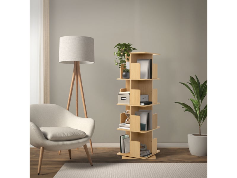 Ml-design bibliothèque tournante enfant 4 niveaux 16 compartiments beige aspect chêne bois 40x124,5x40 cm étagère pivotante 360 degrés rangement livres et jouets pour salon bureau chambre bébé stable  - Conforama E