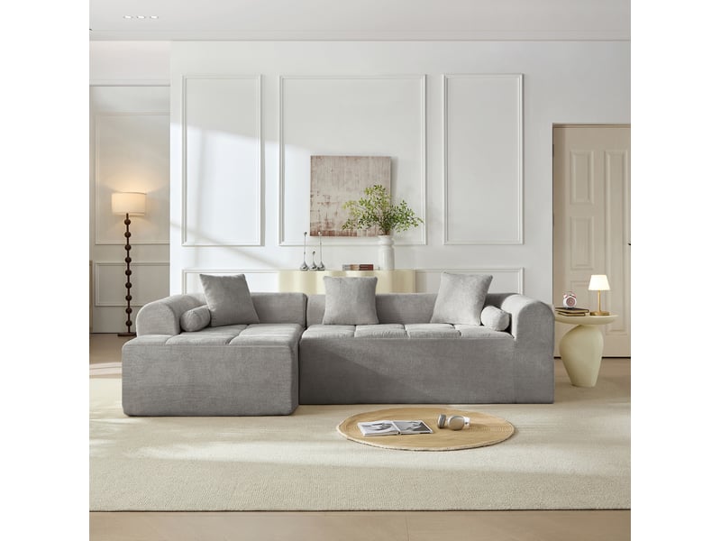 Canapé d'angle fixe tcqpz 4 places 263 x 132,5 x 98 cm chenille gris clair méridienne gauche - Conforama B
