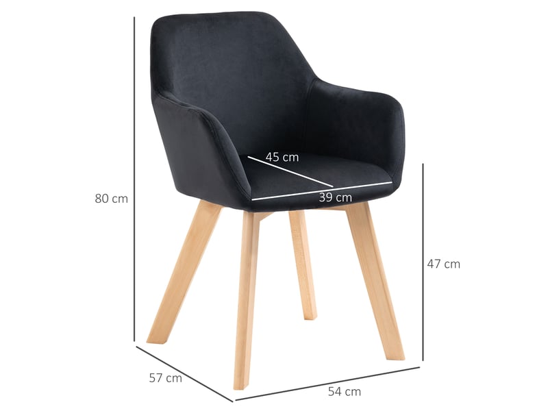  Chaises de salle à manger lot de 2 ergonomiques avec accoudoirs  - polyester noir 54 × 57 × 80 cm  - Conforama D