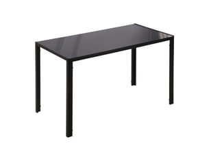 Table à manger pour 4 personnes, table de cuisine avec plateau en verre trempé et pieds en métal, 120x60x75cm, noir