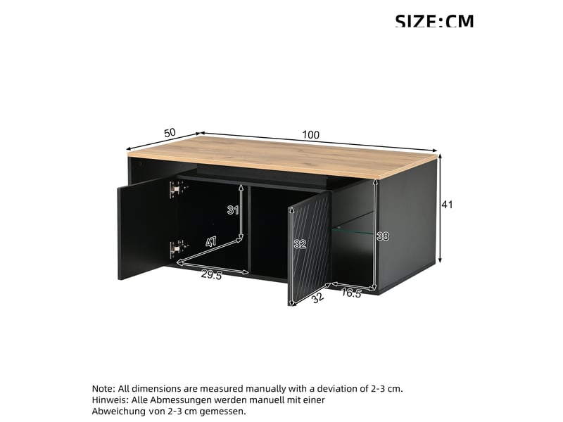  Table basse avec led, 2 portes et niches semi-ouvertes, style moderne pour le salon, noire, 100 × 50 × 41 cm  - Conforama C