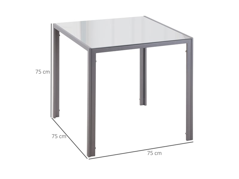 Table de salle à manger carrée pour 4 personnes avec plateau en verre, cadre en acier gris, cuisine, 75 × 75 × 75 cm - Conforama C