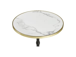 Table de bistrot en fonte effet marbre blanc avec bord doré