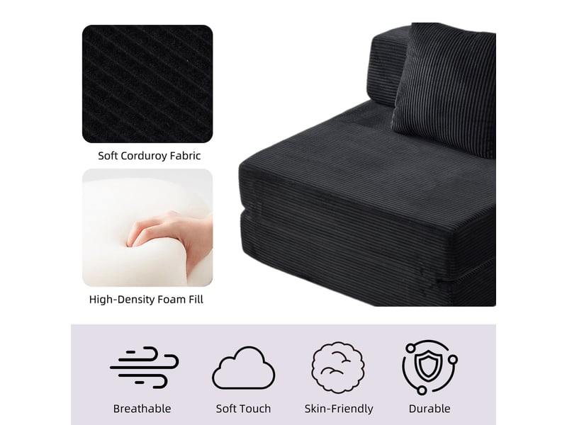  Canapé convertible, canapé-lit, 1 place, en velours tricoté, noir, pour salon, mobilier pour espace de vie, chambre  - Conforama D