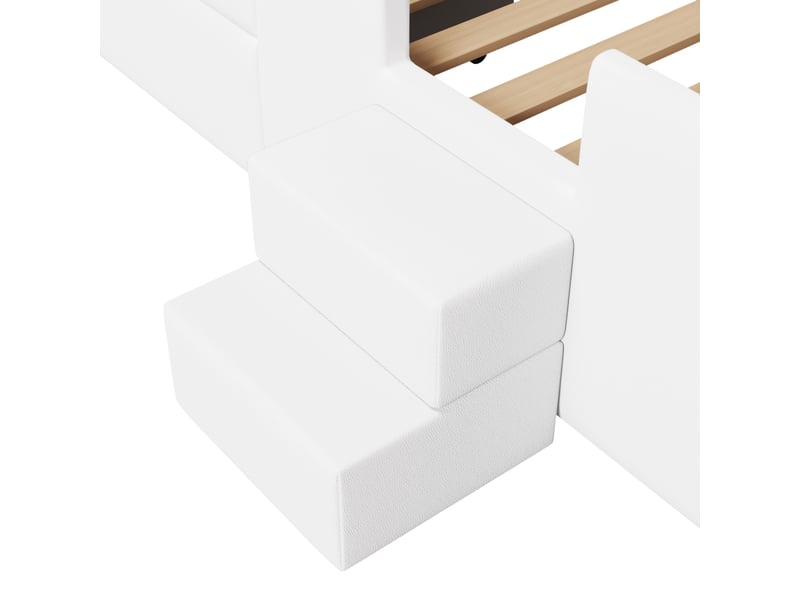  Lit avec tiroir 90×200 cm, lit simple en pu blanc avec led réglable et rangement, matelas non précisé  - Conforama E
