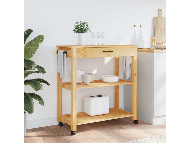 Desserte de cuisine, chariot de rangement 84x40x88.5cm bois massif de pin shl82304  - Conforama C
