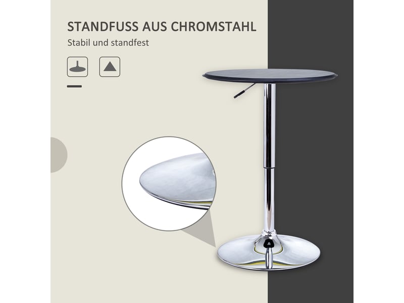 Table haute ronde réglable et pivotante 360° - lpospi - plateau en simili cuir, pied chromé noir ø63 × 67-93 cm - Conforama E