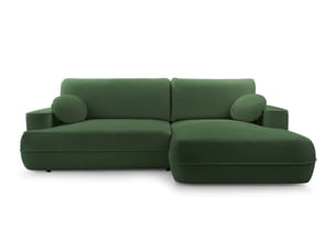 Canapé d'angle droit convertible <strong>AX LIVING </strong> <strong>Peoni</strong> 4 places Velours vert avec coffre de rangement