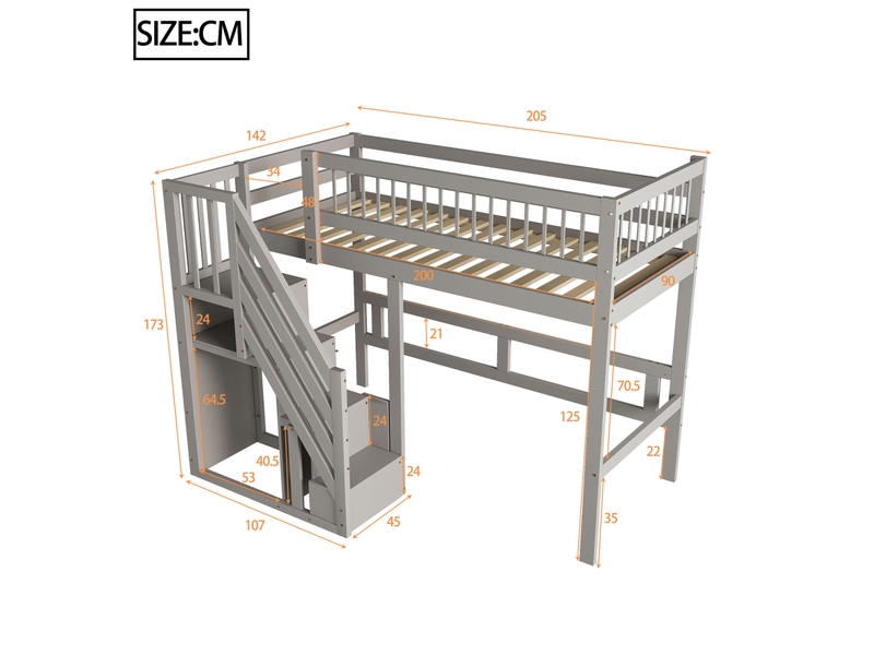 Lit en bois gris 90x200 cm - Conforama C