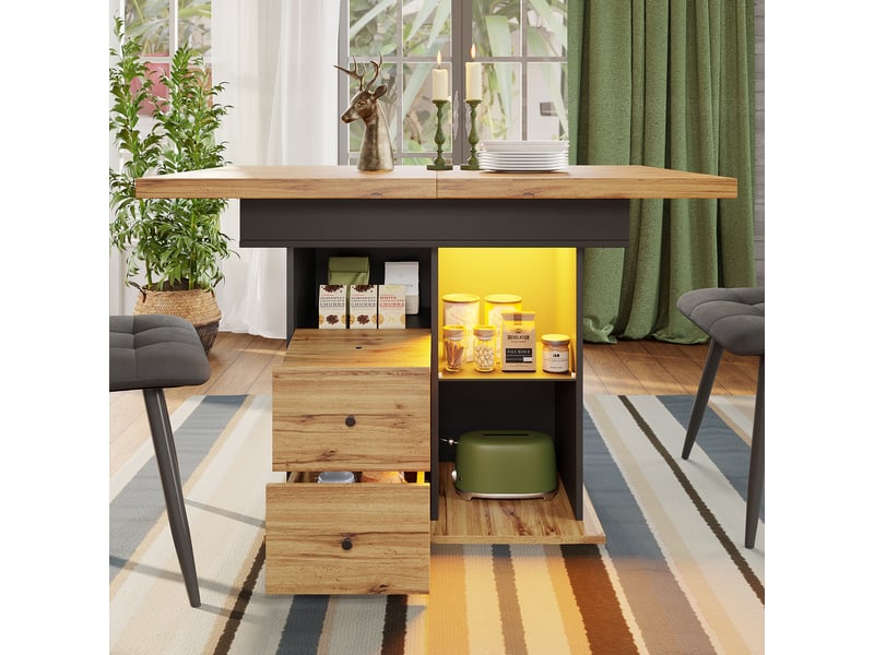  Table de séjour rectangulaire avec allonge naturel+noir - 80x110-140max.cm led mdf table bicolore - Conforama D