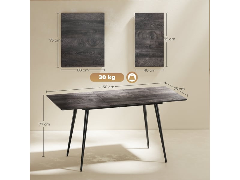  Table de salle à manger extensible pour 6 à 8 personnes avec plateau escamotable et pieds en acier, bois gris  - Conforama D