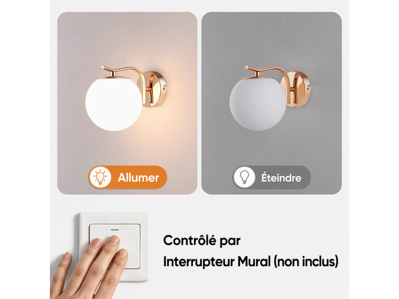  Applique murale lot de 2 led verre opalin doré 10w 3000k, design moderne pour salon chambre couloir  - Conforama D