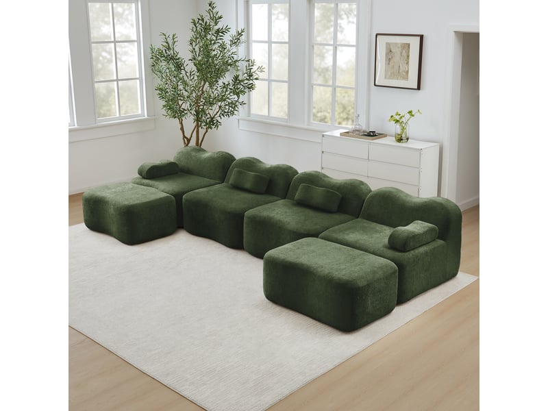  Canapé d'angle, canapé modulable — forme u, en tissu, avec accoudoirs, sans cadre, mousse haute densité, 4 places, vert  - Conforama R