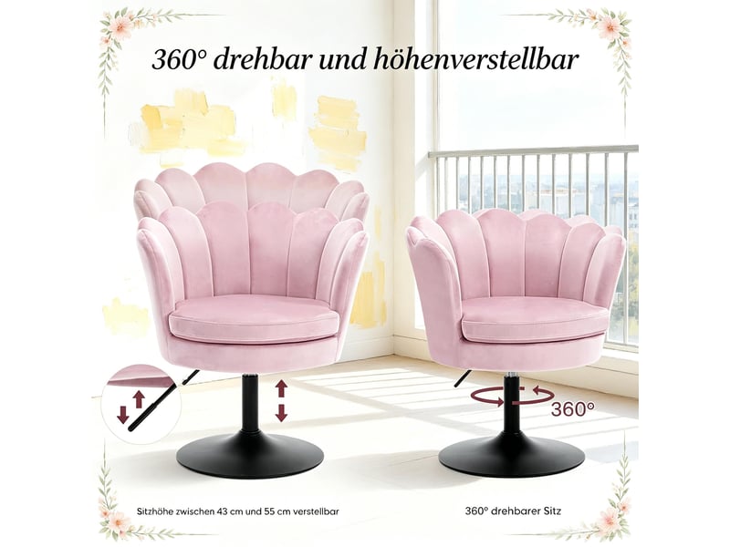 Tabouret de maquillage pivotant, forme fleur, siège bas rembourré pour coiffeuse ou salon - Conforama E