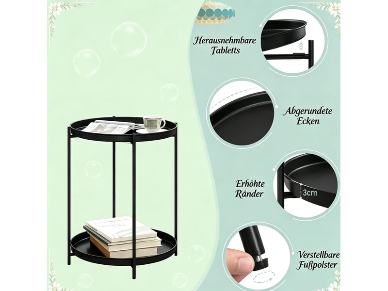  Table d’appoint ronde en métal noir – 2 plateaux amovibles – ø 44 x h 53 cm  - Conforama E