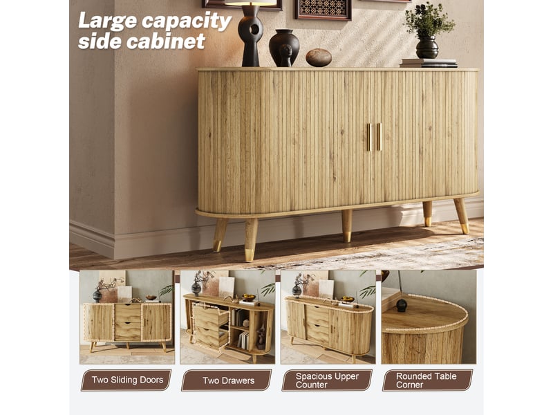  Buffet 2 portes coulissantes 2 tiroirs mdf pieds bois massif 140x40x79.5 cm GL5523O - Conforama E