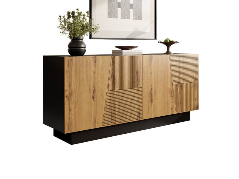  Buffet moderne de 160 cm, meuble de rangement avec grand espace de rangement, un design géométrique et une étagère réglable, marron  - Conforama A