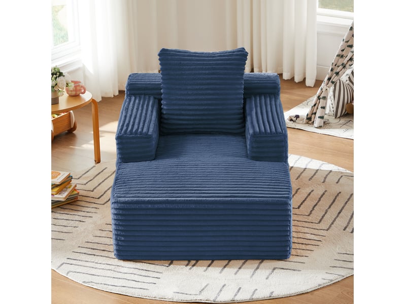 Canapé droit convertible 1 place en velours côtelé bleu, sans montage, idéal pour salon, bureau ou studio - Conforama E