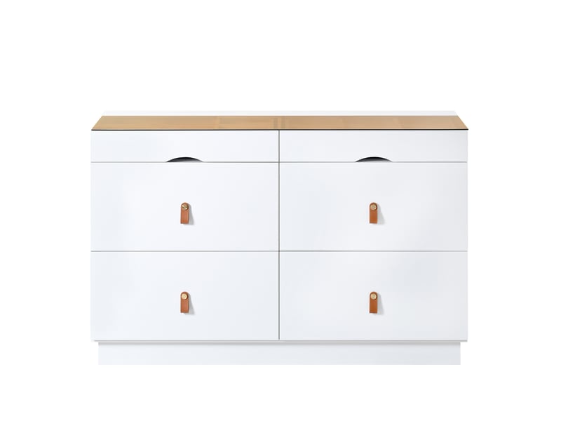  Commode à bijoux 120 x 40 x 78 cm blanche, verre et panneaux de particules, 6 tiroirs avec rangement  - Conforama D