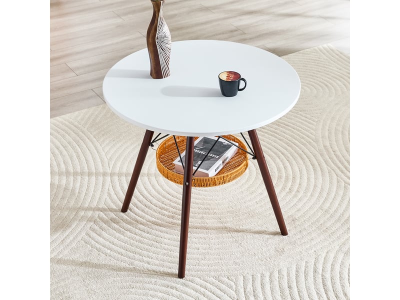 Table à manger ronde,ø80 cm,avec panier de rangement,mdf,blanc et bois noyer - Conforama B