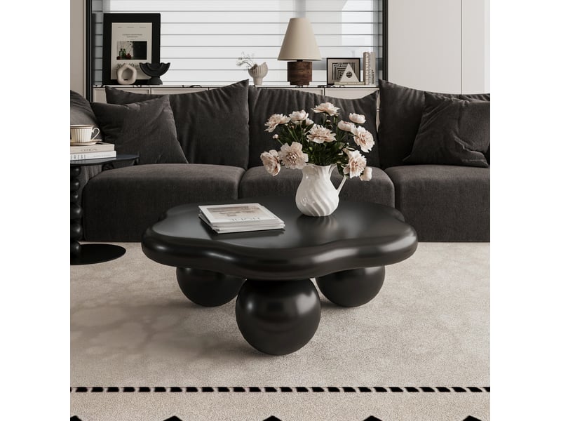  Table basse 79x79x31 cm, noir mat, en mdf, forme nuage, épuré  - Conforama D