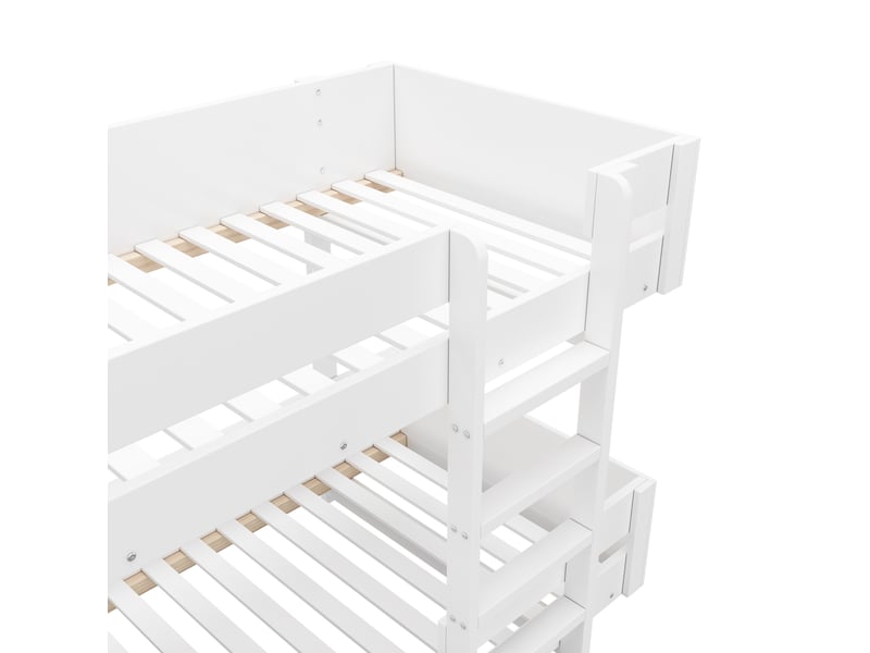 Lit superposé enfant 90x200 cm avec escalier, garde-corps renforcé, bois mdf blanc sans matelas - Conforama E