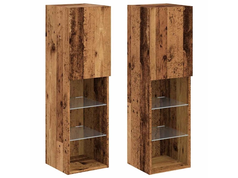 Lot de 2 meuble tv avec lumières led vieux bois 30,5x30x102 cm - Conforama C