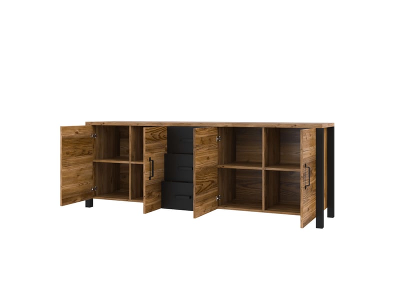  Buffet solan avec 4 portes et 3 tiroirs - noir bois SOLAN - Conforama D