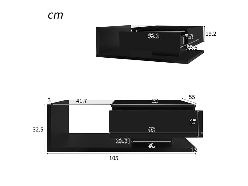  Table basse noire laquée. Tables d'appoint et tables basses en verre avec éclairage led.  - Conforama C