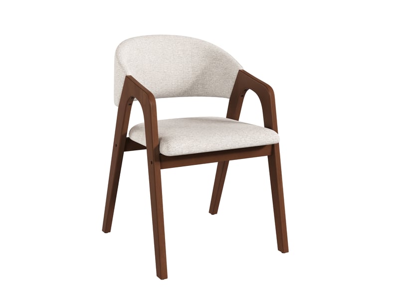  Lot de 4 chaises de salle à manger avec accoudoirs, bois et lin, noyer et beige  - Conforama A