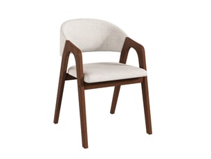Lot de 4 chaises de salle à manger avec accoudoirs, bois et lin, noyer et beige