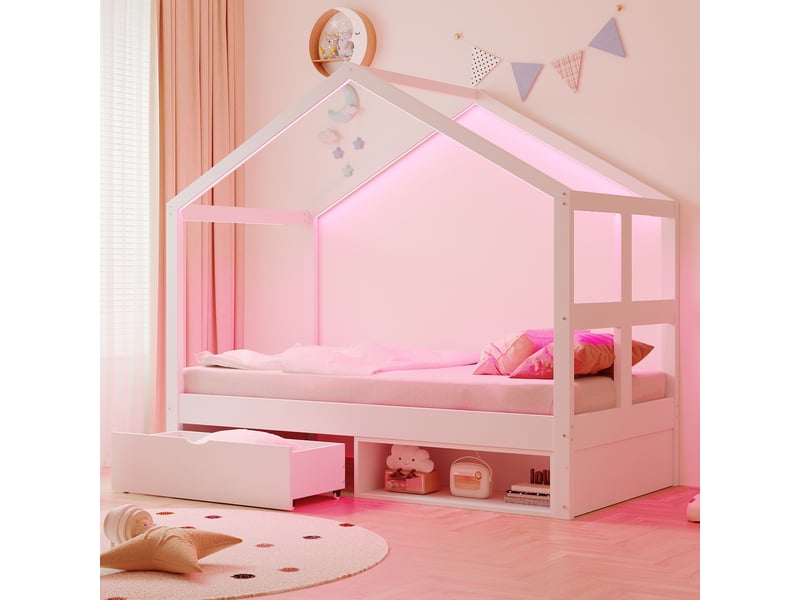  Lit en bois et panneaux de fibres densifiées blanc 90x190 cm  - Conforama D