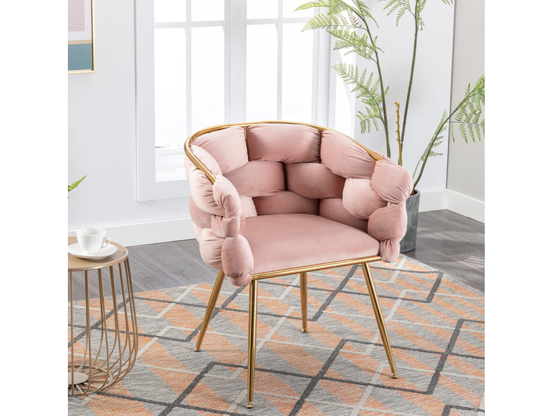 Fauteuil lot de 2 avec accoudoirs, rembourrage épais et dossier mi-haut, structure métallique en velours rose - Conforama D