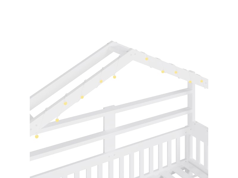 Lit cabane enfant 140x200 cm, lit au sol, tiroirs de rangement, barrière de sécurité, éclairage led, support à lattes stable, pin blanc OPULERANE TRADING LTD - Conforama E
