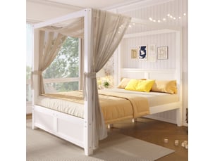 Lit double à baldaquin 140x200 blanc homvra