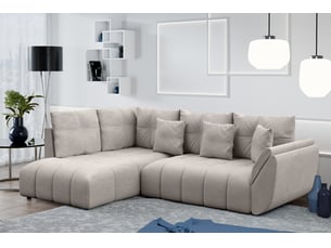 Canapé d'angle réversible convertible <strong>AX LIVING </strong> <strong>Corleone</strong> 4 places Velours beige avec coffre de rangement