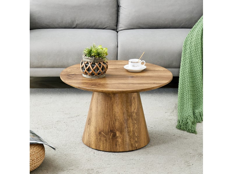  Table basse ronde diamètre 60 cm, hauteur 35 cm en mdf coloris naturel  - Conforama C