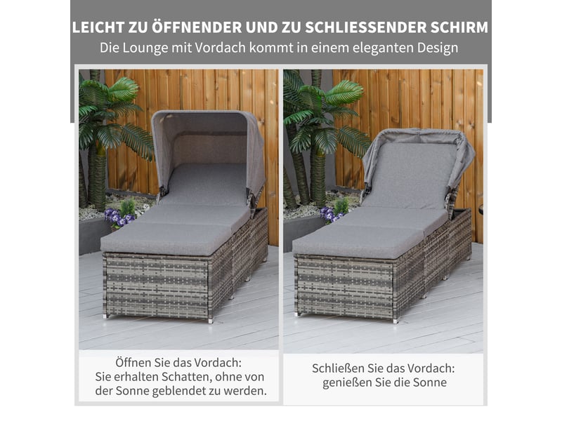 Chaise longue de jardin en résine tressée, avec pare-soleil, dossier réglable, coussin, pour terrasse et balcon - Conforama B